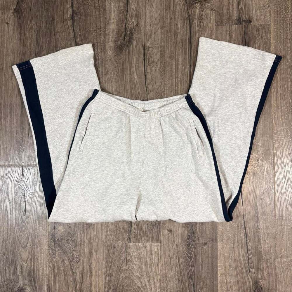 John Galt Brandy Melville Flared Sweatpants Grey Navy Striped